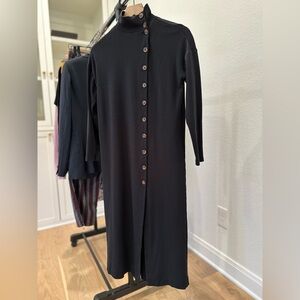 Ann Taylor Black Long Sleeve Mock Turtle Neck Side Button Dress